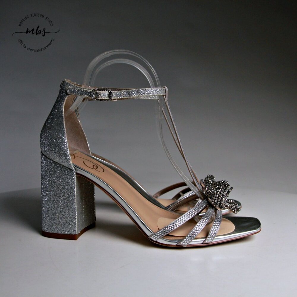 Sam Edelman Donnie Jewel Crusted T Strap OpenToe Block Heel Sandals Women Size 8